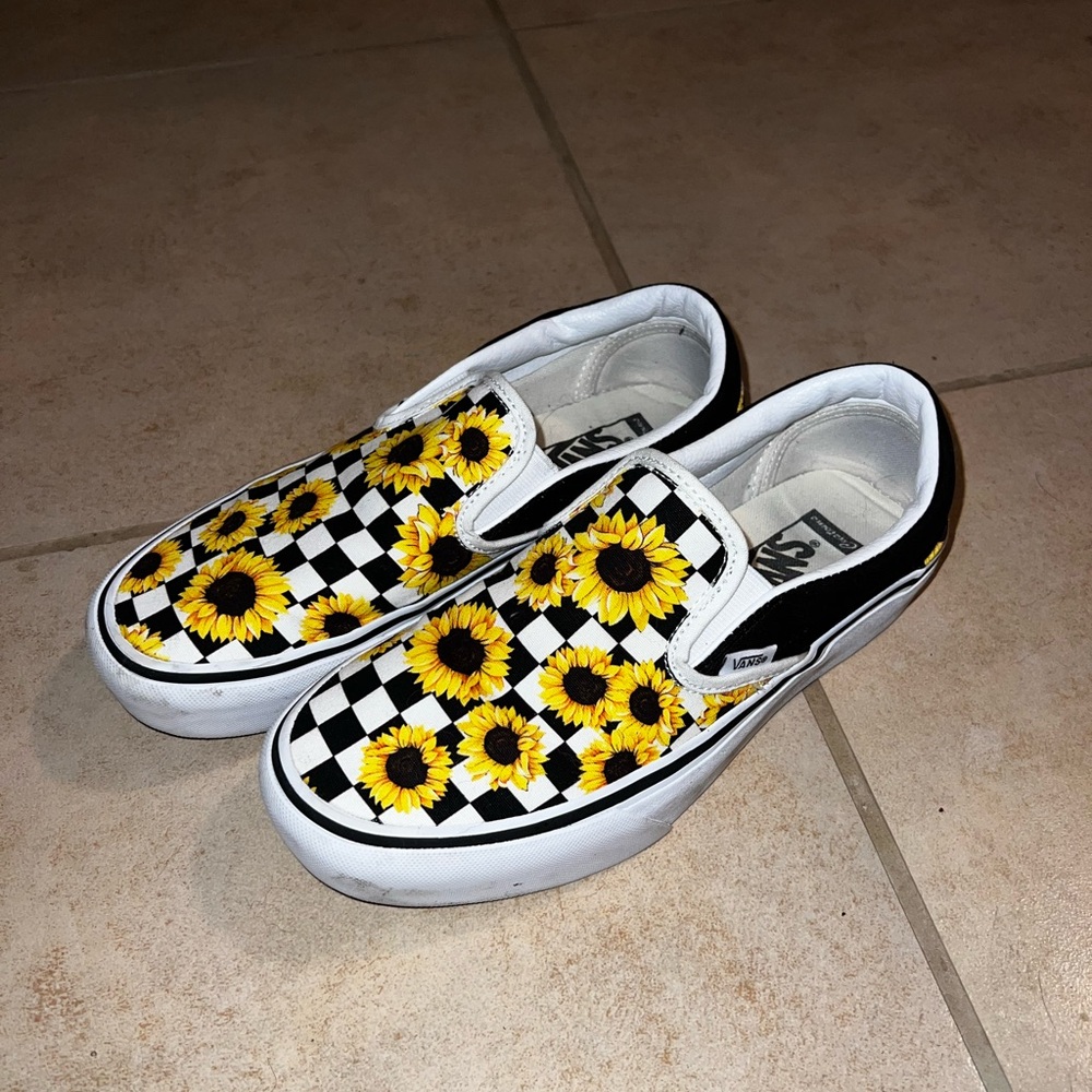 Vans Sunflower Checkered Slip-On Shoes - Black and White